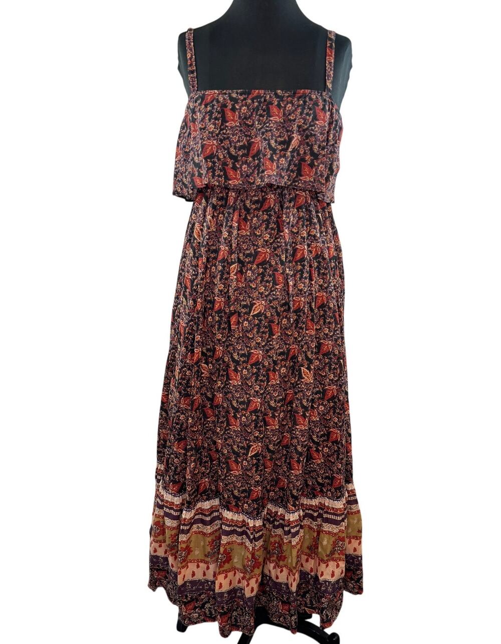 FREE PEOPLE Tangier Multi Babydoll Maxi Dress Floral Cotton Dramatic Ruffle XS